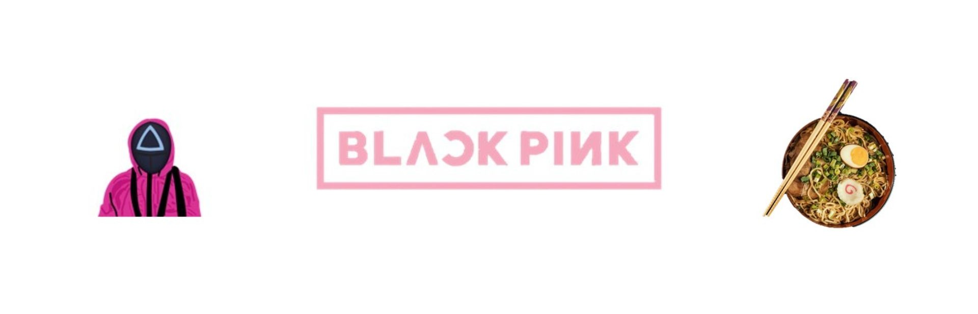 Images d'un personnage de Squid Game, du logo de Blackpink, et d'un ramen